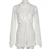 Kvinnors kostymer Blazers Elegant Spänne Ruched Slim Blazer Jacka Kvinnor Höst 2021 Långärmad Notched Coat Office Lady Fashion Ytterkläder till