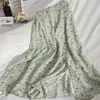 Temperament split lång A-line kjol sommar ålder-reducerande söt blommig koreansk mild chiffon 210529