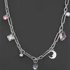 INS Fashion Justine Silver Multi-Pendant Short Necklace Metal Chain Moon Crystal Female All-Match Choker Clavicle