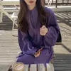 Korejpaa Abito donna coreano moda chic viola collo a punta monopetto casual allentato maniche a lanterna abiti camicia 210526