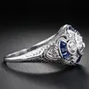 925 Anillos Silver Retro Court Volledige kubieke zirconia ring voor vrouwen dames elegante blauwe kristalringen banket saffier sieraden7250016