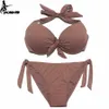 Eonar Bikini Solidne stroje kąpielowe Kobiety Push Up Set Brazylijski Cut / Classic Bottoming Garnitury Bathing Sexy Plus Size Swimwear 210630