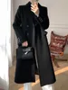 Hoge qulity vrouw wollen jassen winter dubbele breasted zwarte wol lange jas kantoor dame mode elegante bovenkleding 210608