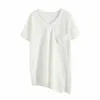 T-shirt a maniche corte da donna con taschino patchwork irregolare con scollo a V bianco con scollo a V moda primavera 210615