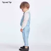 Top i Springautumn Baby Boy Gentleman Garnitur Biała Koszula z muszką + Paski Kamizelka + Spodnie 3 sztuk Formalne ubrania dla dzieci Zestaw 211104