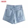 Tangada Women Elegant Denim Skirt Shorts Buttons Pockets Female Retro Summer Casual Pantalones 4M157 210719