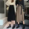 Осень Hepburn Style Элегантная высокая талия Нерегулярная похудение MIDI юбка для женщин 210529