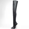 JIALUOWEI 36-46 Big Size PU leather thigh high boots 14cm high heel pointed toe over the knee long boots in stock fast shipping H1123