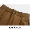 Kpytomoa Moda Moda Placada Bermuda Shorts Vintage High Solpista Zipper Páfeos laterais Feminino MUJER 210306