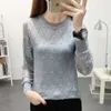 Loose long sleeve knitted sweater Pullover Sweater with round collar and lace bottoms relaxed joker autumn thin frock 211011