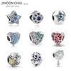 Ny 925 Sterling Silver Star Bead Heart-Shaped Flower Fit Pandora Charms Armband DIY Kvinnor Originalpärlor Smycken Q0531