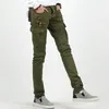 Hommes Jeans ArmyGreen Biker Mode Slim Multi-poches Punk Hip-hop Personnalité Homme Denim Pantalons Pantalones De Hombre