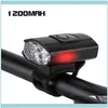 Fietsen Sports Outdoors Fietsverlichting Fiets Voor Achterlicht USB Oplaadbare Koplamp Auto MTB Glans Biking Aessoires Drop levering 2021