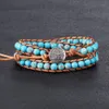 Kvinnor Vintage 6mm Emperor Stone 2 Laps Wrap Armband Beaded Justerbara Cowhide Rope Flätade Handgjorda Lyxig Smycken