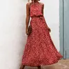 Zomer Elegant Sexy Strand Lange Dres Print Bloemen Polka-Dot Strap Dames Halter Boho Dres Vestidos Fashion 210623