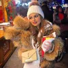 Mulher Feminina Faux Real Jaqueta de Inverno Malha de Manga Longa para Mulheres Raccoon Natural Casaco Senhoras Lã de Luxo Quente com