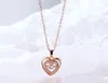 Women Girls Shiny Cubic Zirconia Heart-shaped Love Heart Pendant Necklace Female Simple Heart-to-heart Titanium Steel Clavicle Chain 18 inch Rose Gold