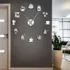 Duvar Saatleri DIY Modern Tasarım Saat 3D Kahve Fincanı Şekli Akrilik Ev Mutfak Yemek Odası Dekor Için Ayna Sessiz Horologe