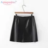 Aelegantmis Spring Fashion Elegant Zipper Pu Leather Skirt Black High Waist Women Mini Ladies Casual A-line Short s 210607