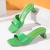 Petite mule à talons hauts pour femme, sandales de plage et décontractées, pieds nus, vert ou blanc, pointure 41 42, été