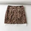 Women Vintage Leopard Print Patchwork Lace Edge Summer Mini Skirts Sweet Lady High Waist Skirt Sexy Girl Short Chic 210629