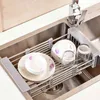 Kitchen Stainless Steel Sink Drain Rack 304 Dish Drying Rack Dish Insert Storage Organizer Fruit Vegetable Drainer Basket 211110