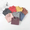 Spring Autumn Winter 2-10 Years Children's Cotton High Neck Long Sleeve Basic Turtleneck Striped T-Shirt For Kids Baby Boy 210701