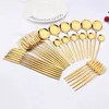 30pcs Mirror Gold DinnerWare Posate Set di posate in acciaio inox Acciaio inox Black Flatware Western Knife Cake Fork Cucchiaino Cucchiaio da cucina Set di stoviglie 211112