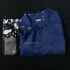 Men's Casual Shirts Kapital new Hirata Hehong blue dyed denim cotton print stitching short sleeve shirt