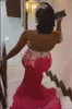 2022 Plus Size Arabski ASO EBI Luksusowy Mermaid Sparkly Prom Dresses Lace Zroszony Kryształy Wieczór Formalna Party Druga Recepcja Birysaid Suknia Sukienka Z465