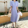 Korejpaa mulheres vestido verão coreano gentil elegante v-decote em v em tela cheia polka-dot único-pisado lace-up sleeve sleeve vestidos 210526