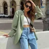 ZXQJ Vintage Donna Verde Blazer Slim Moda estiva Donna Colletto dentellato Giacche casual Streetwear Ragazze Chic Top 211122