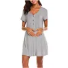 Causal Maternity Clothes Fashion O-neck Solid Buttons Short Sleeve Pregnant Woman Dress Maternity Dress Zwangerschaps Kleding Q0713