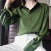 OL Bureau Blouse Femelle Plus Taille Chemises À Manches Longues Blouses Femmes Vert Simple Boutonnage Tops Blusas Mujer Blanc 210601