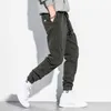 Japoński styl moda mężczyźni dżinsy zielone luźne dopasowanie łączone projektant casual cargo spodnie hombre streetwear Hip hop joggers spodnie