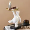 Creative White Bear Statue Plateau de rangement Nordic Home Decor Salon Table Décoration Snacks Artisanat 210827