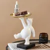 Creative White Bear Staty Storage Bricka Nordic Heminredning Vardagsrum Bords dekoration Snacks Crafts 210827