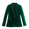 Kadın İki Parça Pantolon 2022 Yeşil Blazer Kadın Moda Kadife Takım Elbise Vintage Set Kadın 2 Parça Klasik Ofis Yüksek Bel Zarif Pant Suits