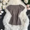 Autumn New Design Women's Square Collar Short Sleeve Thread Sticked Bodycon Tunic Sexy Shirt Knits Tees2378