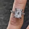 Anéis de cluster eterno 925 prata esterlina nupcial bandas de noivado conjuntos para mulheres 4ct esmeralda corte simulado diamante fino je5800232