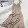 Sexy Vrouwen Bodem Solid Gebreide Maxi Jurk Mouwloze Bodycon Stretchy Jurken Casual Losse Plate Swing Vestidos 210601