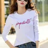 2020 automne 3D lettre broderie femmes T-shirts à manches longues coton col rond décontracté t-shirt ample violet blanc dames doux hauts X0628