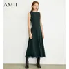 Minimalisme herfst damesjurk mode oneck mouwloze slim fit kwast kalf-lengte jurken voor vrouwen 12040766 210527