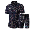 Lyx-sommar Casual Printed Hawaiian Shirt Homme Short Male Printing Dress Suit Men T-shirts + Shorts Set Sets Plus Storlek