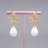 GuaiGuai Jewelry White Sea Shell Pearl Gold Color Plated Cz Micro Pave Drop Earrings For Women Real Gems Stone Lady Fashion Jewell9386505