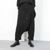 [EAM] Spring Autumn High Elastic Waist Black Button Split Joint Wide Leg Long Loose Pant Trousers Fashion YG2 210915