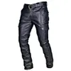 Biker Motocycle Long Leather Loose Street Style Steampunk Trousers Rock Roll Long Pants Men Straight PU Leather Pants316c