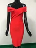 Moda donna sexy slash neck vestito rosso dalla fasciatura designer lunghezza al ginocchio sera celebrità party vestido 210527