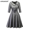 2021 Jesień Zima Kobiety Retro Dress 50s 60. Vintage Casual Czerwona Czarna Plaid Drukowane Szata Hepburn Rockabilly Vestidos Femme 4XL G1214