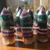 2 Pz Grande 13-14 cm Naturtal Viola Verde A Strisce Fluorite Quarzo Bacchetta di Cristallo Point Healing Reiki Fasciato Fluorite Gemma Prisma Torre Decor